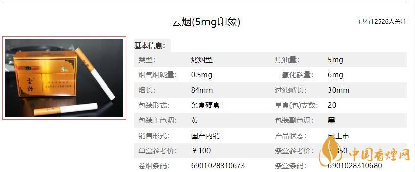 云煙5mg印象多少錢(qián)一包 云煙5mg印象最新價(jià)格
